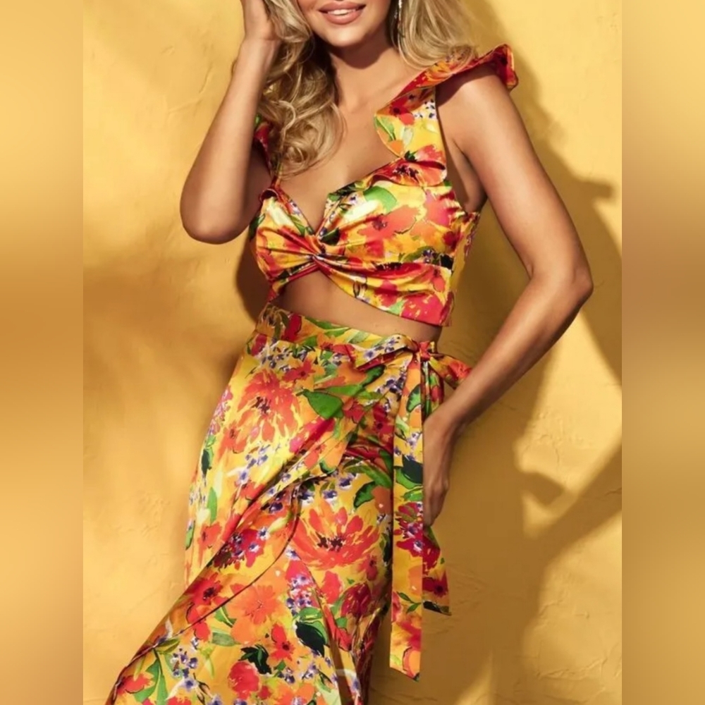 Guess By Marciano Floral Print Crop Top and Skirt Set